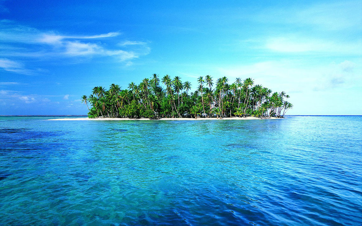 Lonely island with white sand and green tropic palms wallpaper - Beach ...