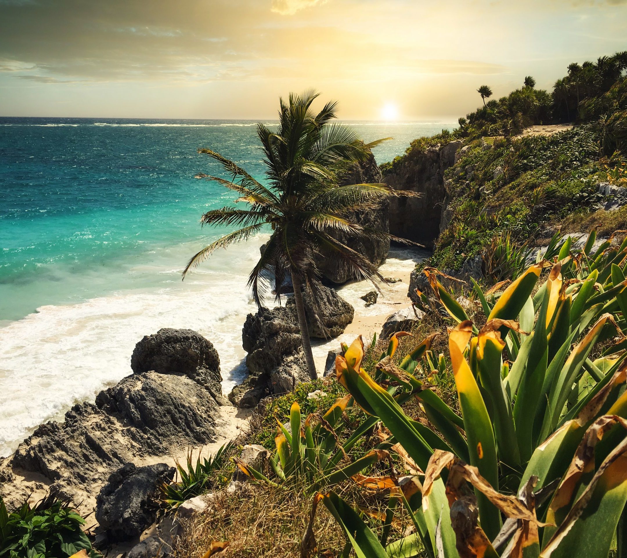 Sunset at a beautiful beach in Tulum Mexico - Beach Wallpapers