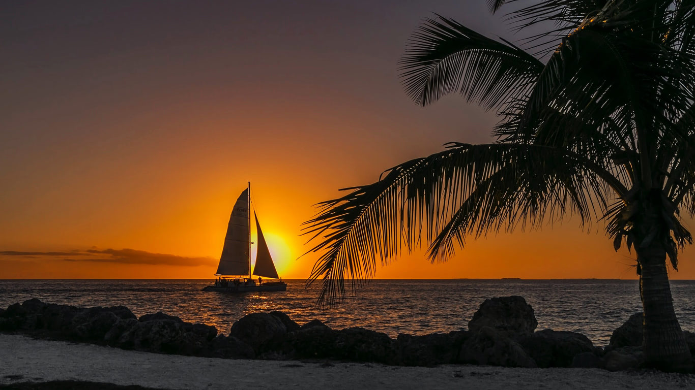 Sunset Sailing 11x14" Art Print Sailboat Island Matted Signed Tropical Key West 