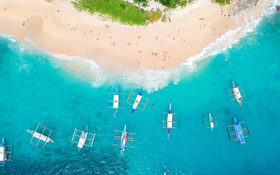 Aerial drone view of Helicopter Island, El Nido, Philippines