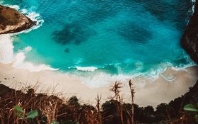 Aerial panorama over the Kelingking Beach, Indonesia