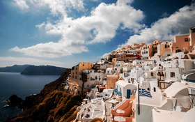 Amazing sea view from the cliffs of Oia, Santorini, Greece