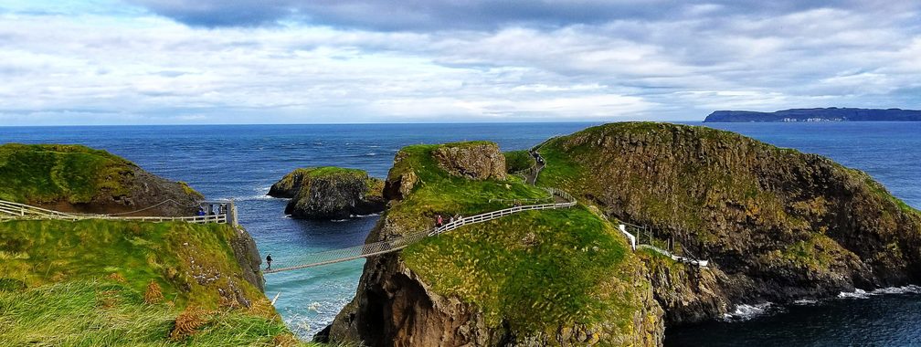 Beautiful coastal scenery and Carrick-a-Rede Rope Bridge in Ballintoy, Northern Ireland