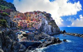 Colorful buildings in the Old Town at Levanto, Italy