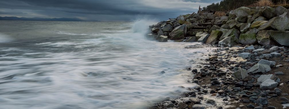 Crashing waves around Comox beach, Canada