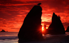 Eye-catching red sunset beach wallpaper