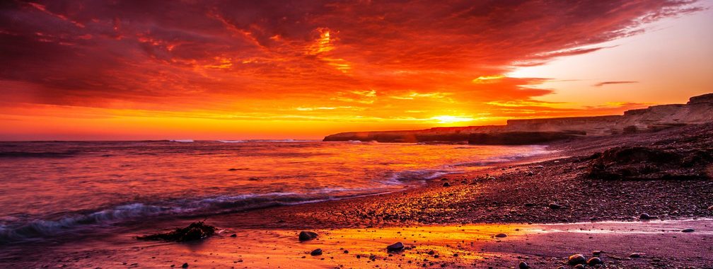 Fiery sunset over the beach at Baja California, Mexico, Ensenada