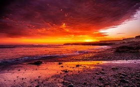 Fiery sunset over the beach at Baja California, Mexico, Ensenada