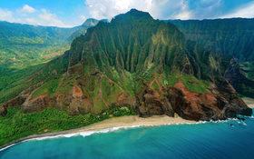 Helicopter view of one of the most amazing landscapes in Kālepa Ridge, Hawaii, USA