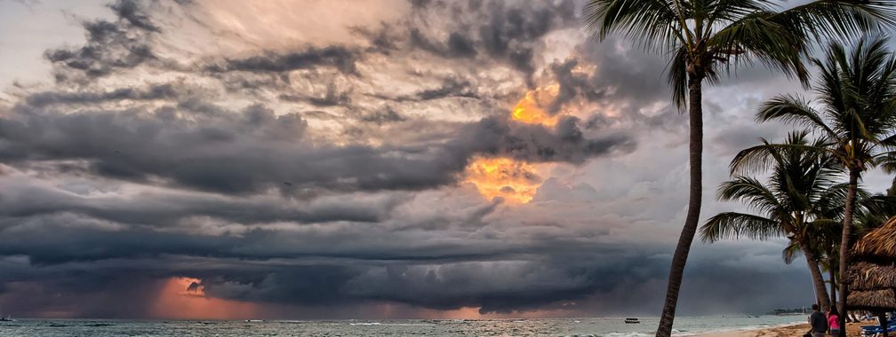 Magical stormy sunset on a Punta Cana beach, Dominican Republic