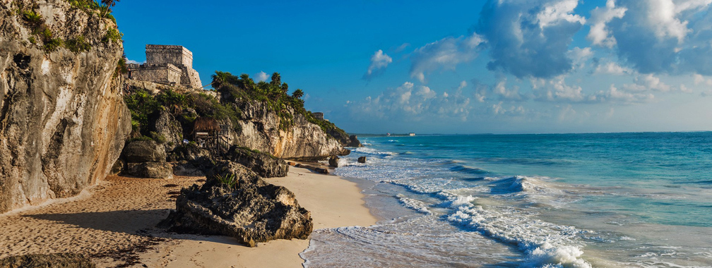 Mayan ruins overlooking the Caribbean Sea in Tulum, Mexico