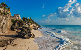 Mayan ruins overlooking the Caribbean Sea in Tulum, Mexico