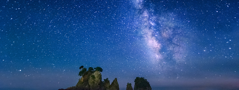 Night view on minokake rocks near the Izu Peninsula, Japan