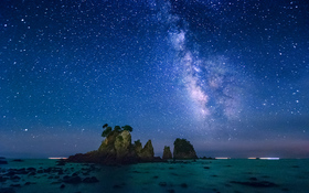 Night view on minokake rocks near the Izu Peninsula, Japan