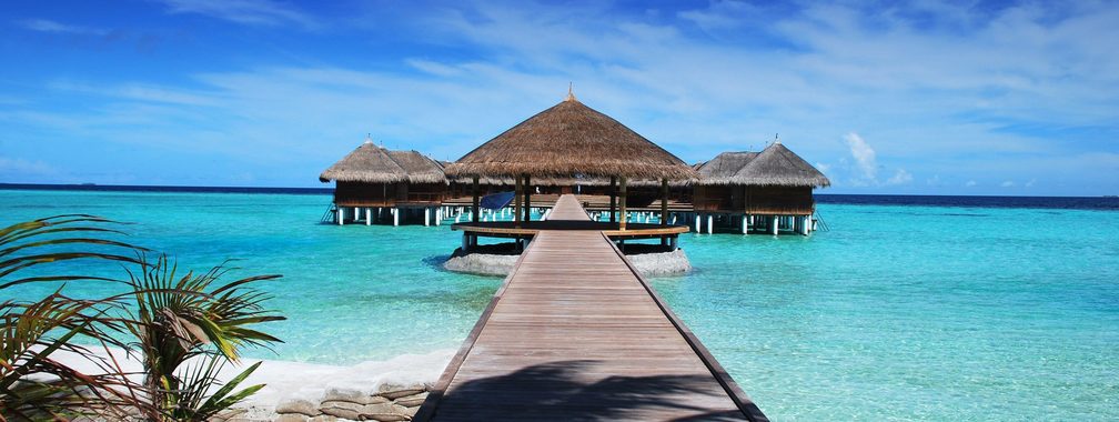 Overwater wooden bungalows in the Maldives