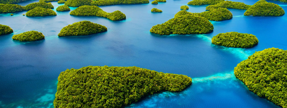 Paradise beaches and turquoise sea in Palau, Pacific Ocean