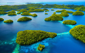 Paradise beaches and turquoise sea in Palau, Pacific Ocean