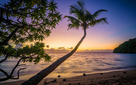 Romantic view on the sandy beach in Nananu-I-Ra island in Fiji