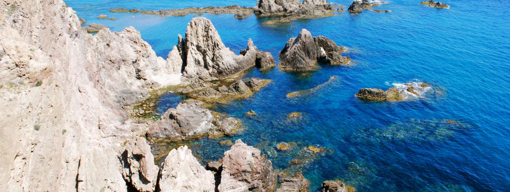 Spain rocky coast with blue sea in the Cabo de Gata Nijar natural park