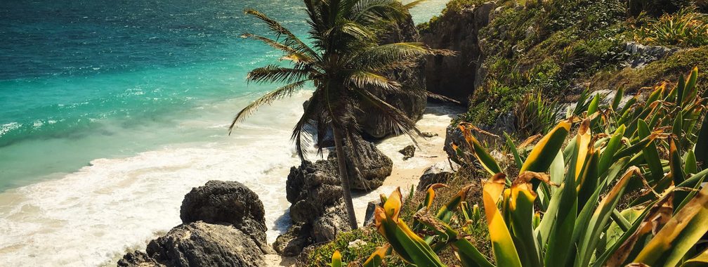 Sunset at a beautiful beach in Tulum Mexico