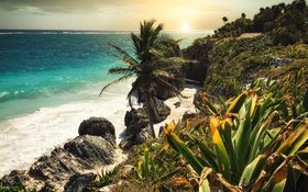 Sunset at a beautiful beach in Tulum Mexico