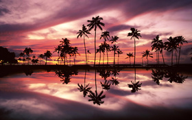 Sunset over the Ala Moana Beach Park, Honolulu, Oahu, Hawaii – wallpaper