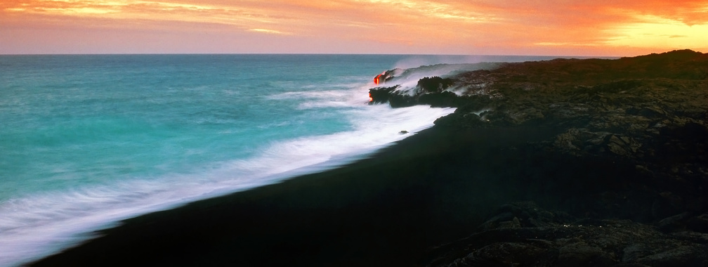 Sunset over a lava fields in Hawaii wallpaper