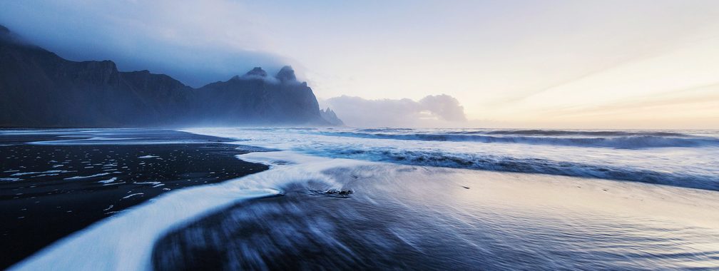 Vestrahorn mountains with the black sand beach in Iceland