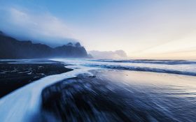 Vestrahorn mountains with the black sand beach in Iceland